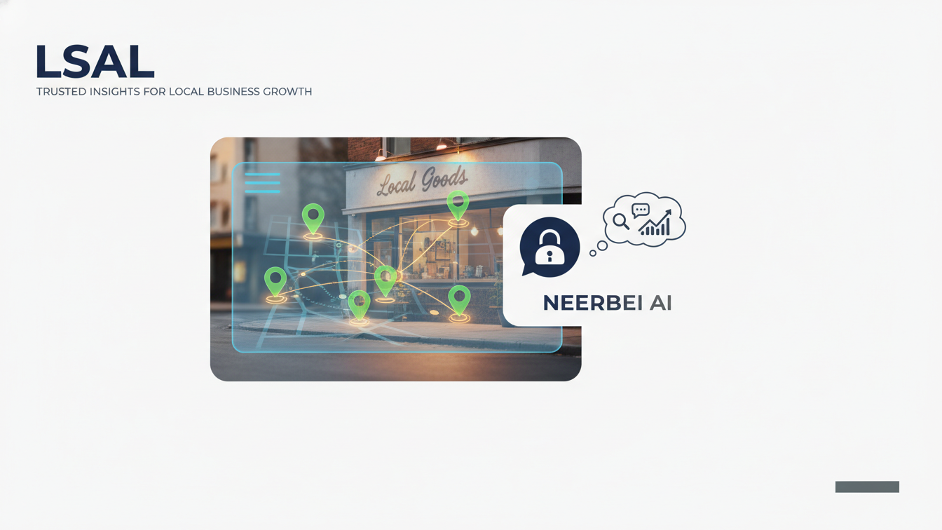 AI assistant helping a small business owner with local marketing on a laptop, showing charts and content.