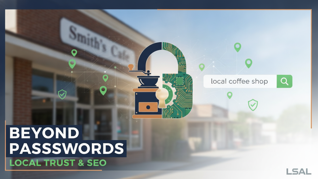 Small business owner securing digital data with a lock icon